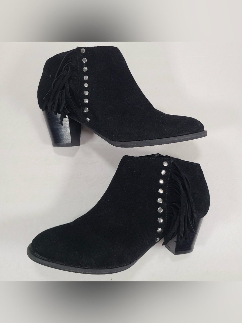 Vionic Faros Black Suede Fringed Boho Coastal Cowgirl Ankle Booties Women 6.5 - Picture 7 of 11
